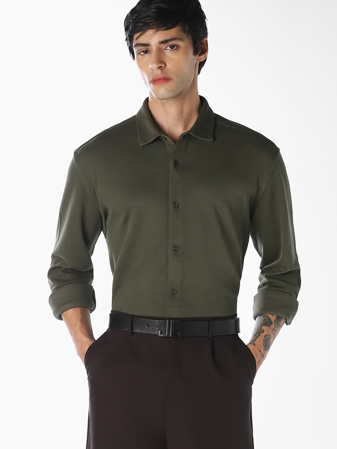 Olive Cotton Formal Shirt