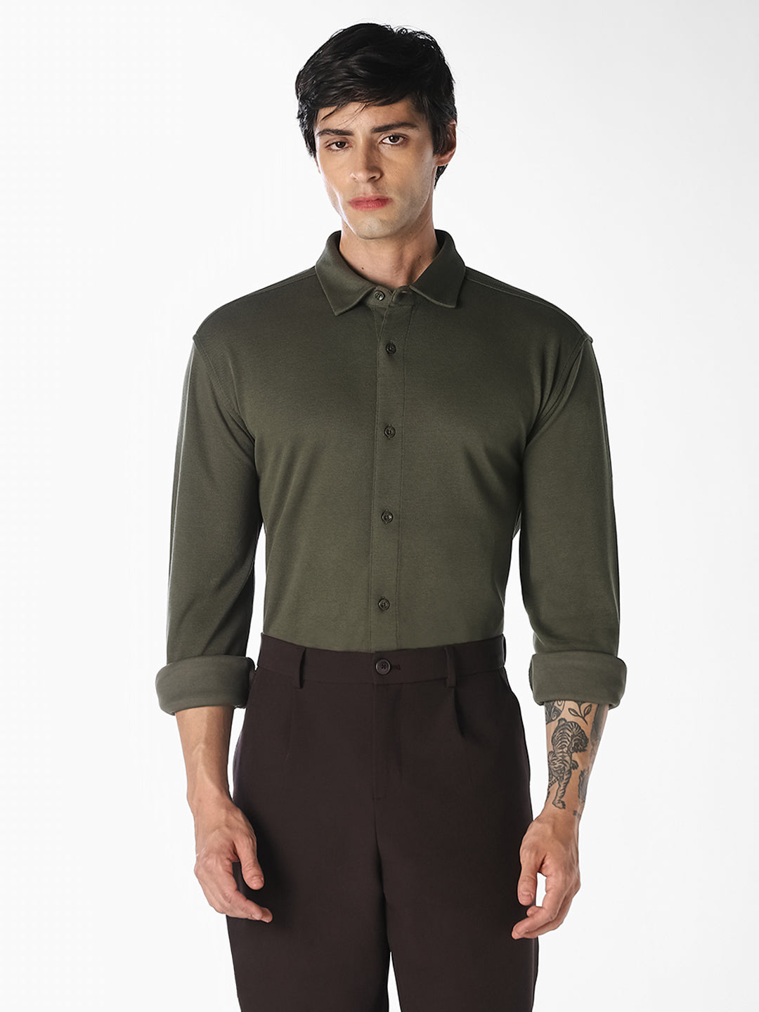Olive Cotton Formal Shirt