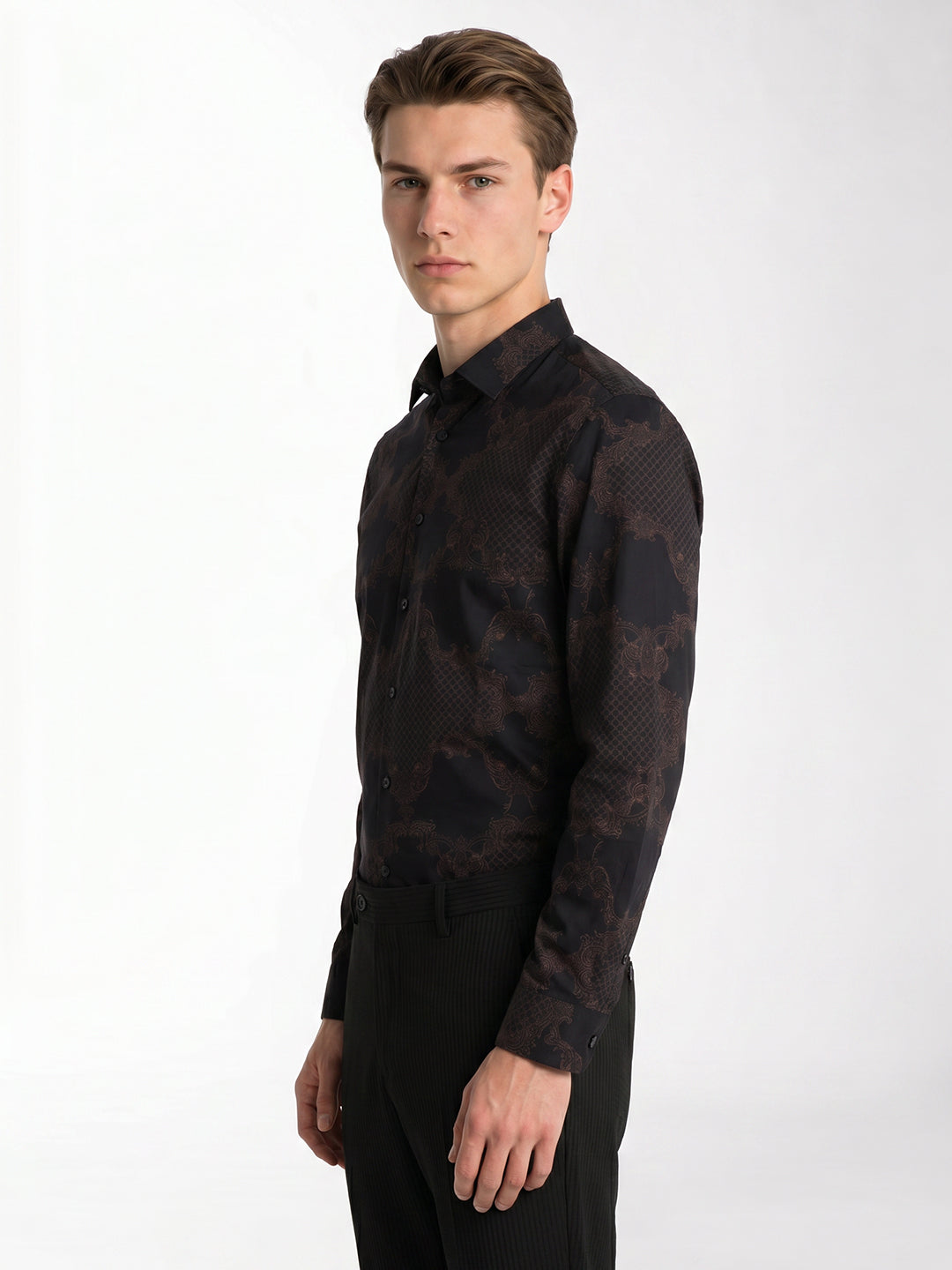 Brown Printed Slim Fit Shirt