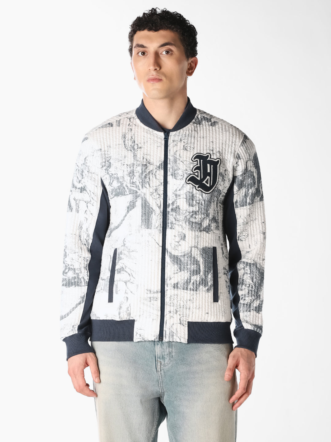 Printed Front Open Bomber Jacket