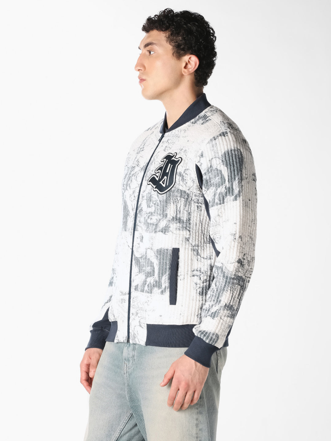 Printed Front Open Bomber Jacket