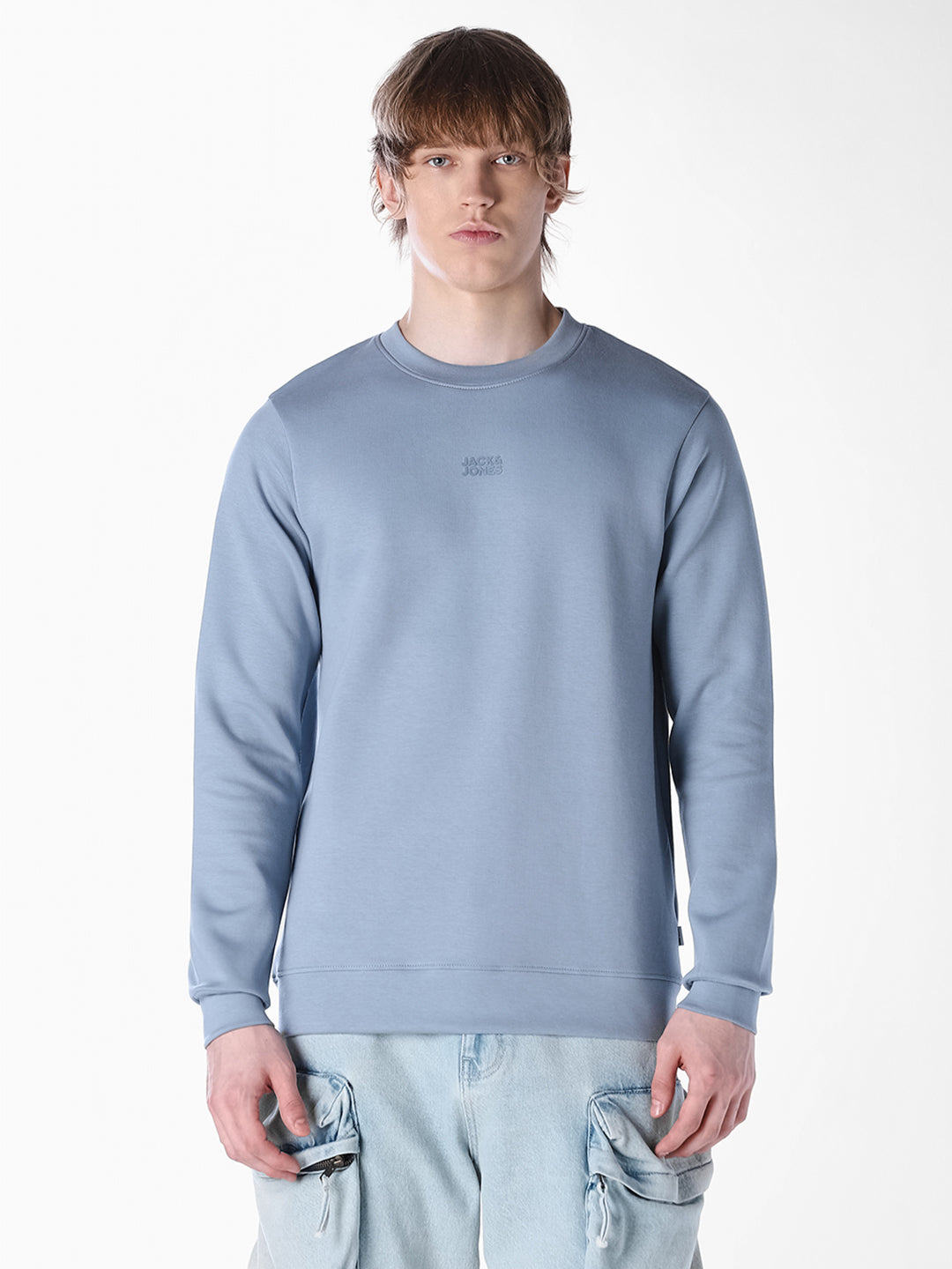 Navy Blue Solid Regular Fit Pullover