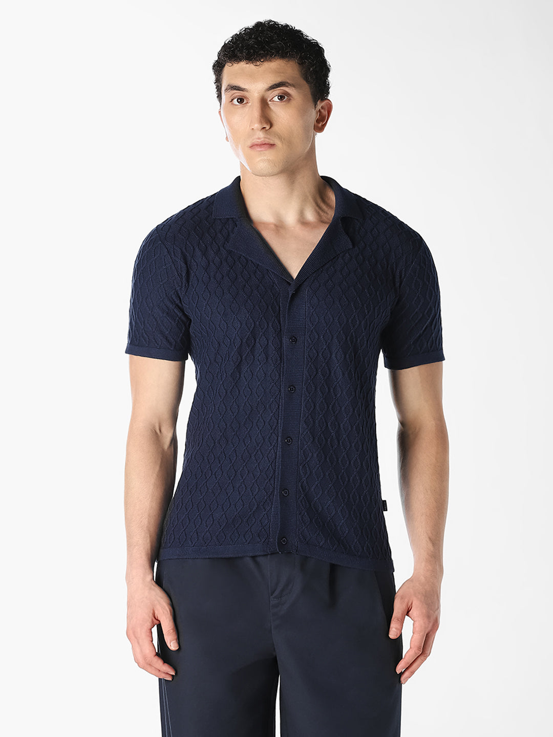 Navy Textured Knit Shirt