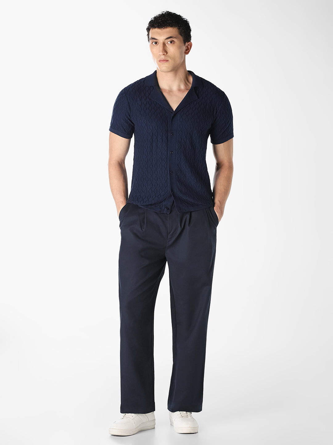 Navy Textured Knit Shirt