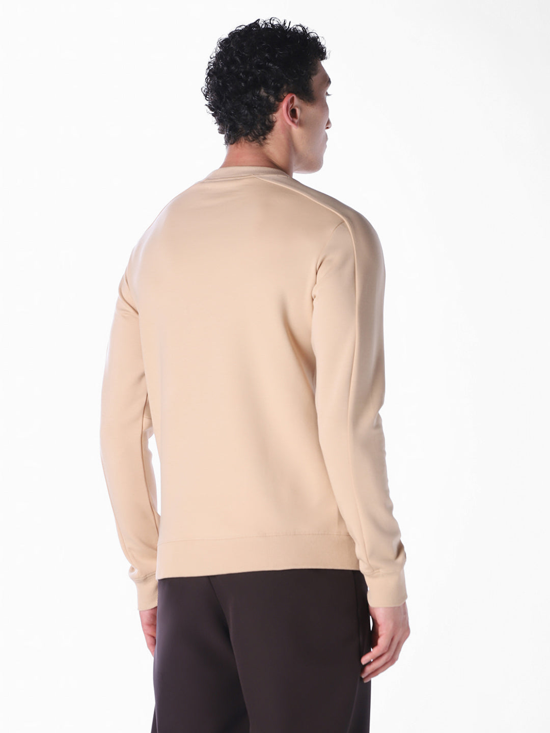Cream Solid Regular Fit Sweatshirt