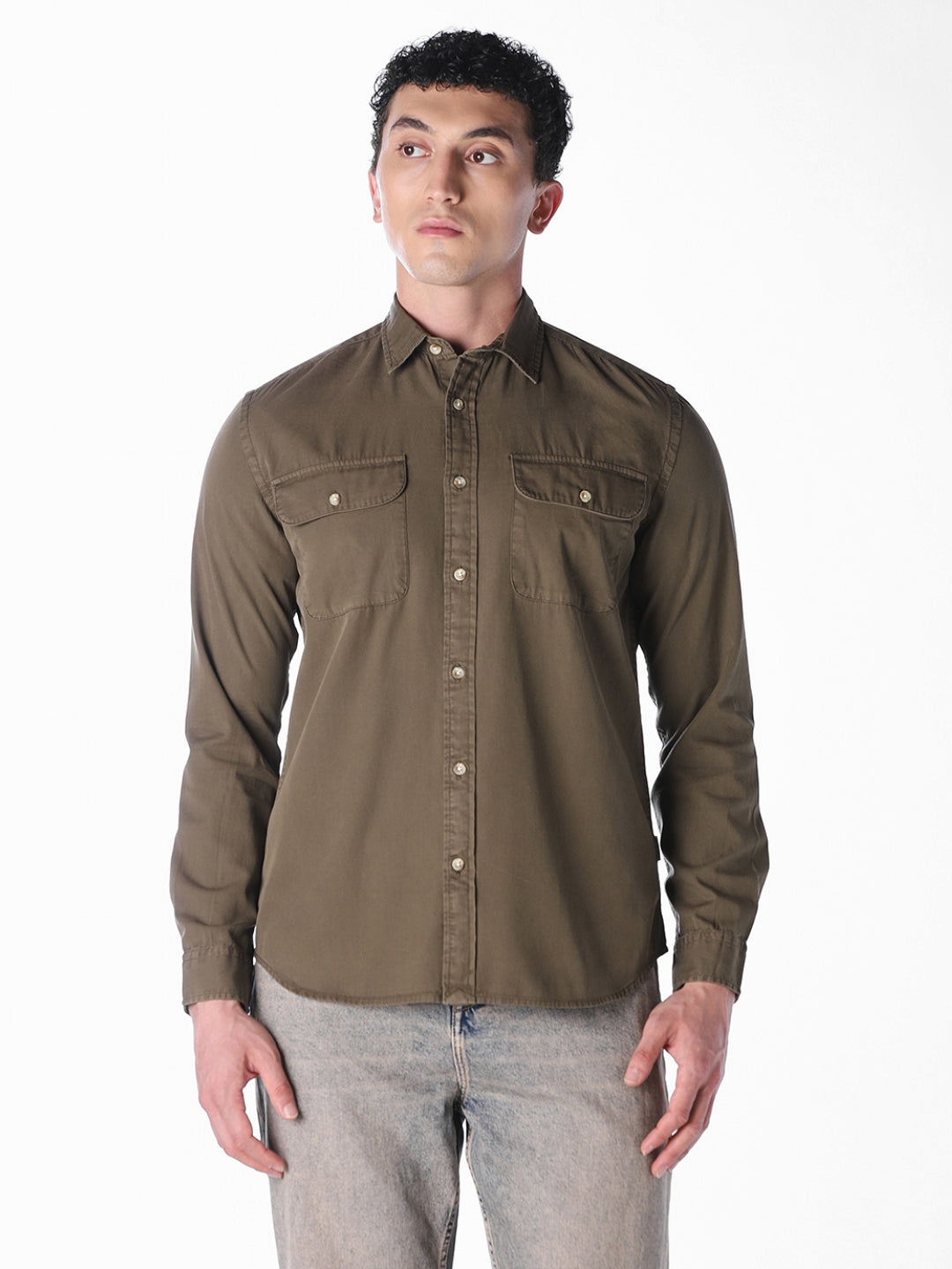 Green Solid Regular Fit Shirt