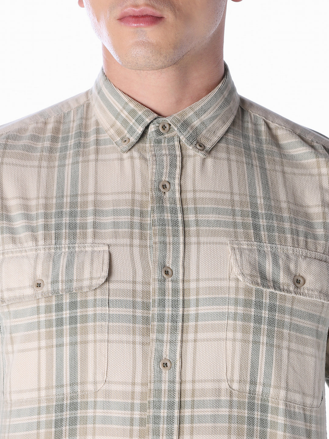 Olive Checked Regular Fit Shirt