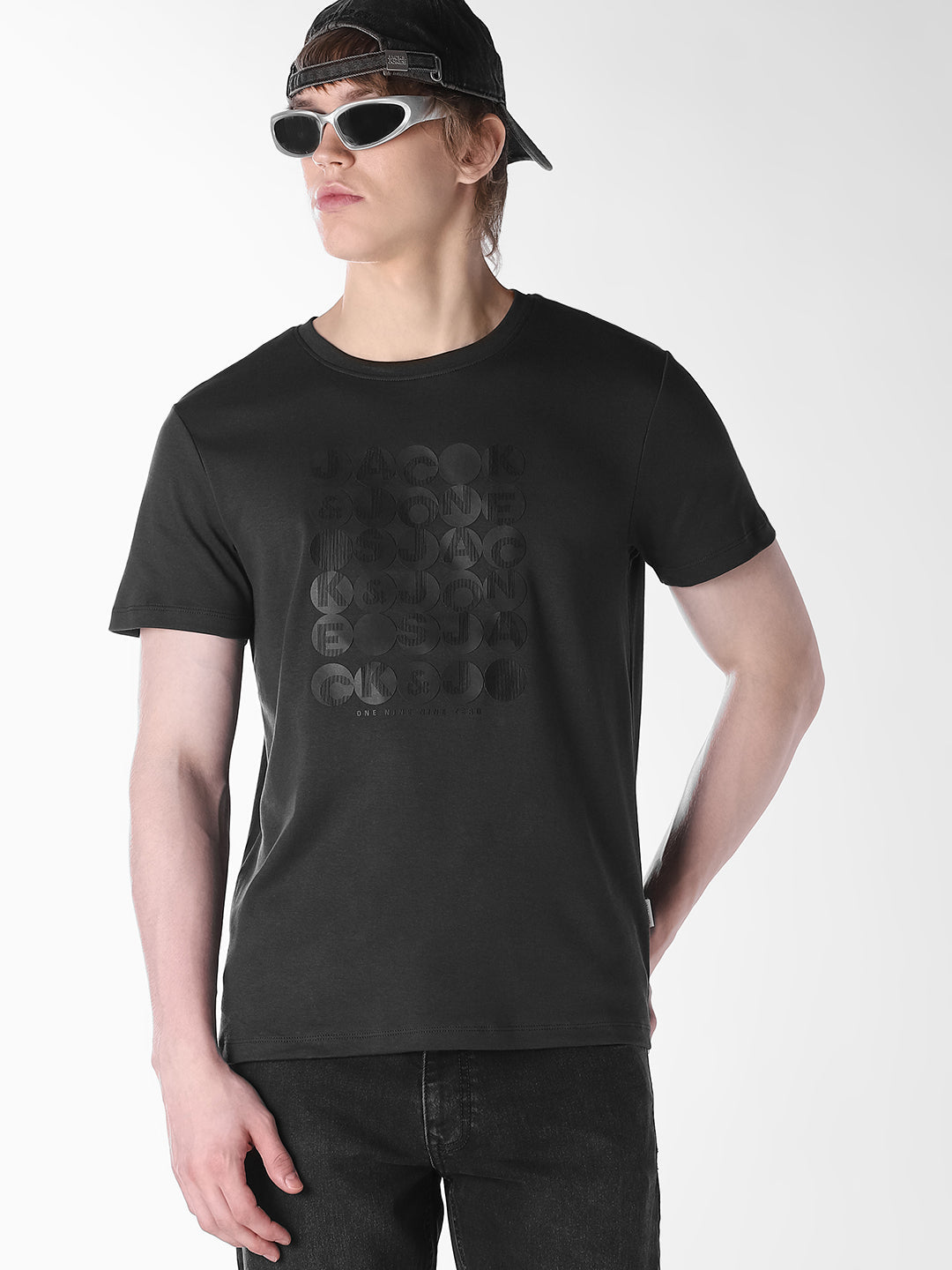 Black Printed Cotton T-shirt