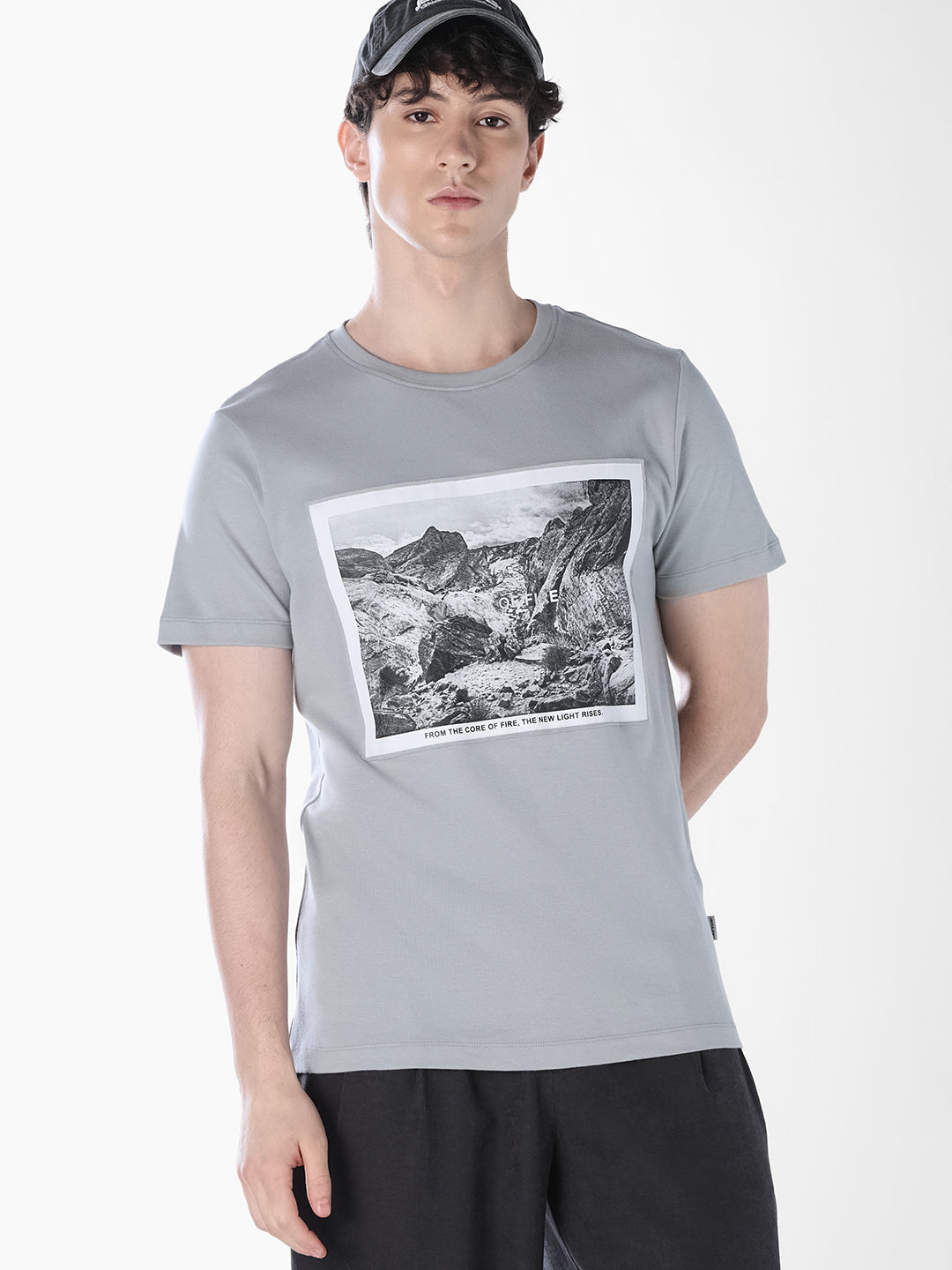 Grey Printed Crew Neck T-shirt