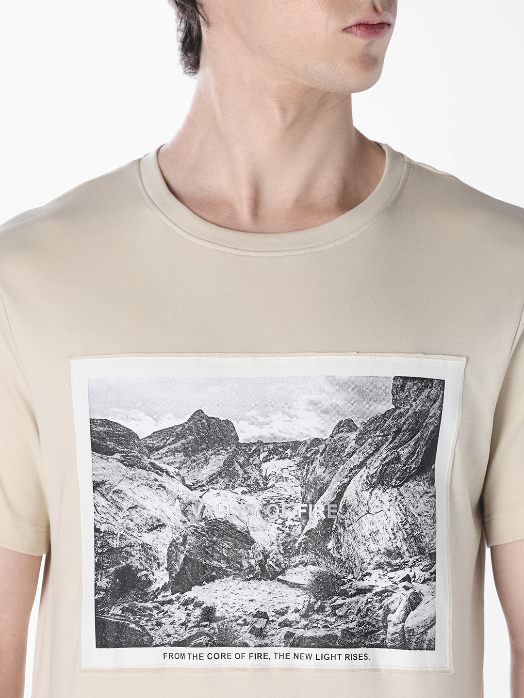 Cream Printed Crew Neck T-shirt