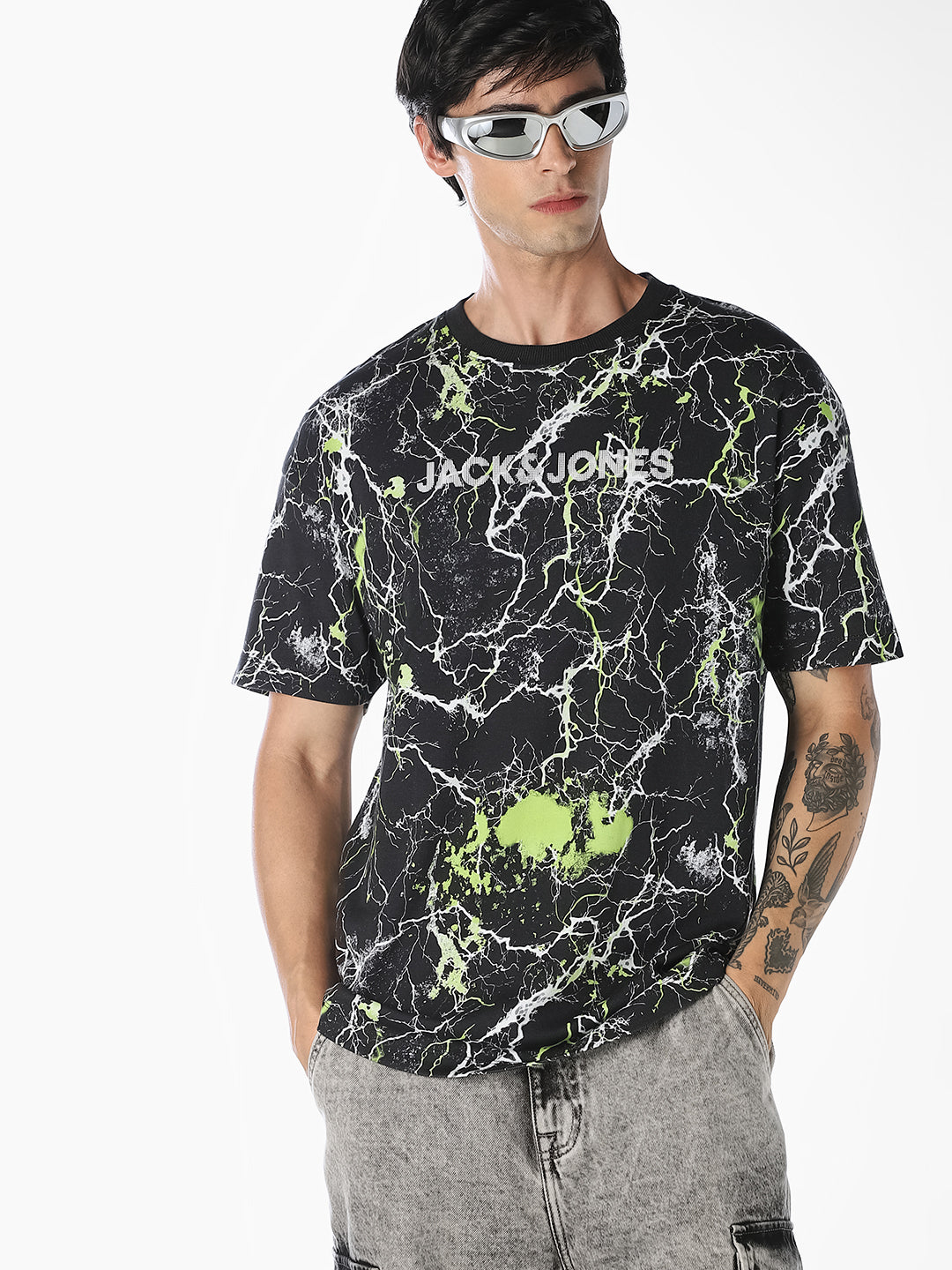 Black Marble Print Oversized T-Shirt