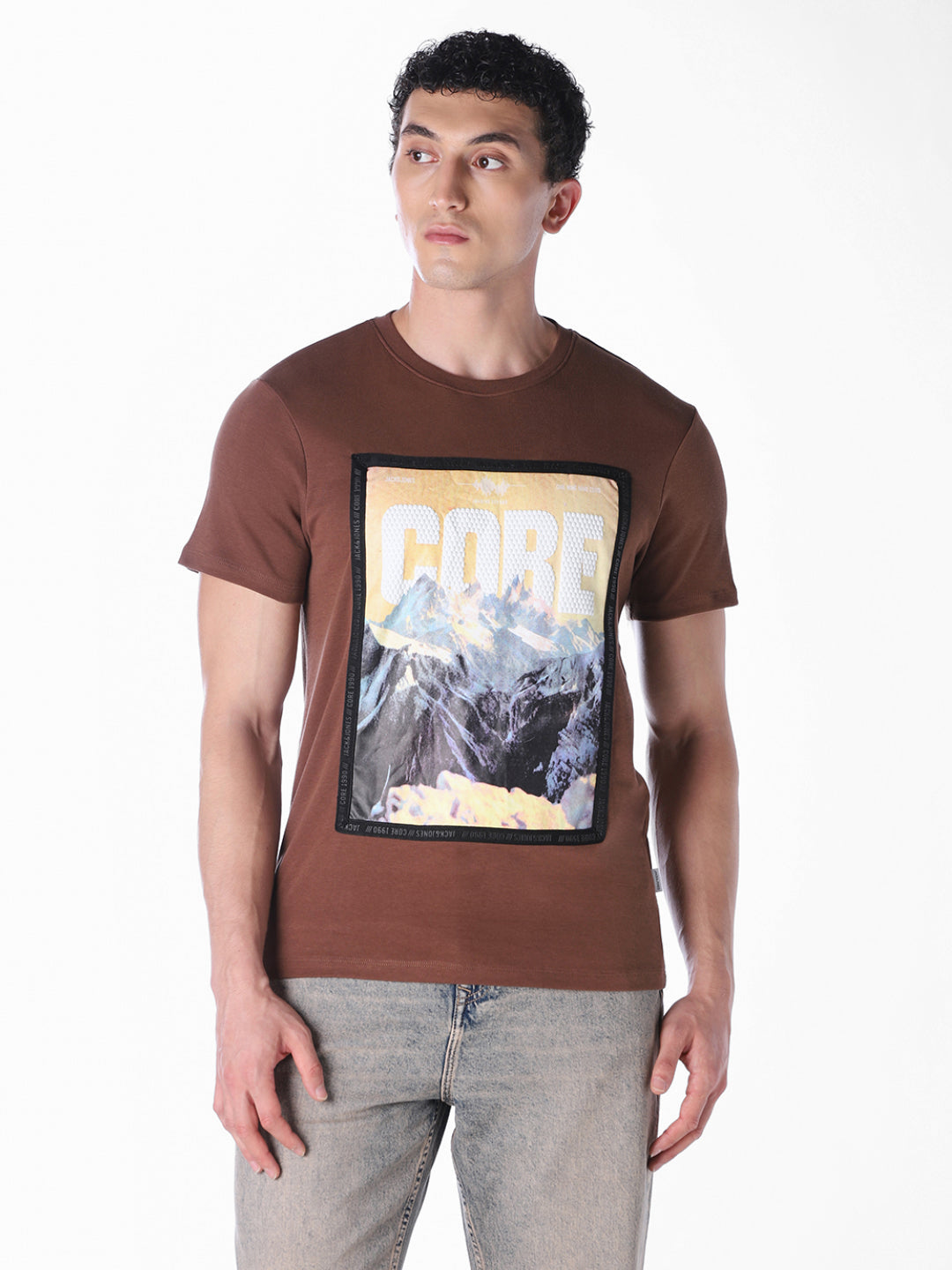 Brown Printed Regular Fit T-shirt