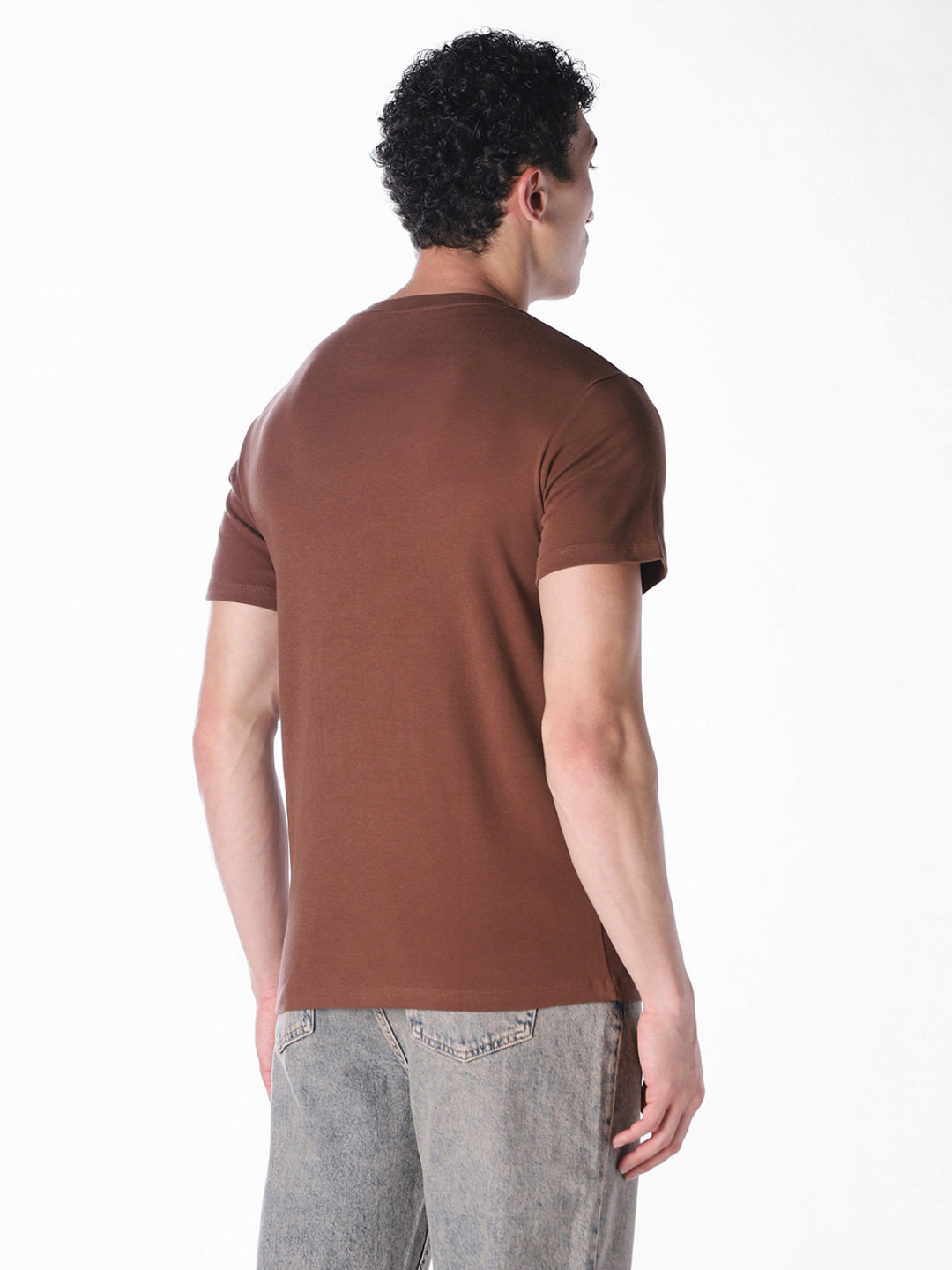 Brown Printed Regular Fit T-shirt