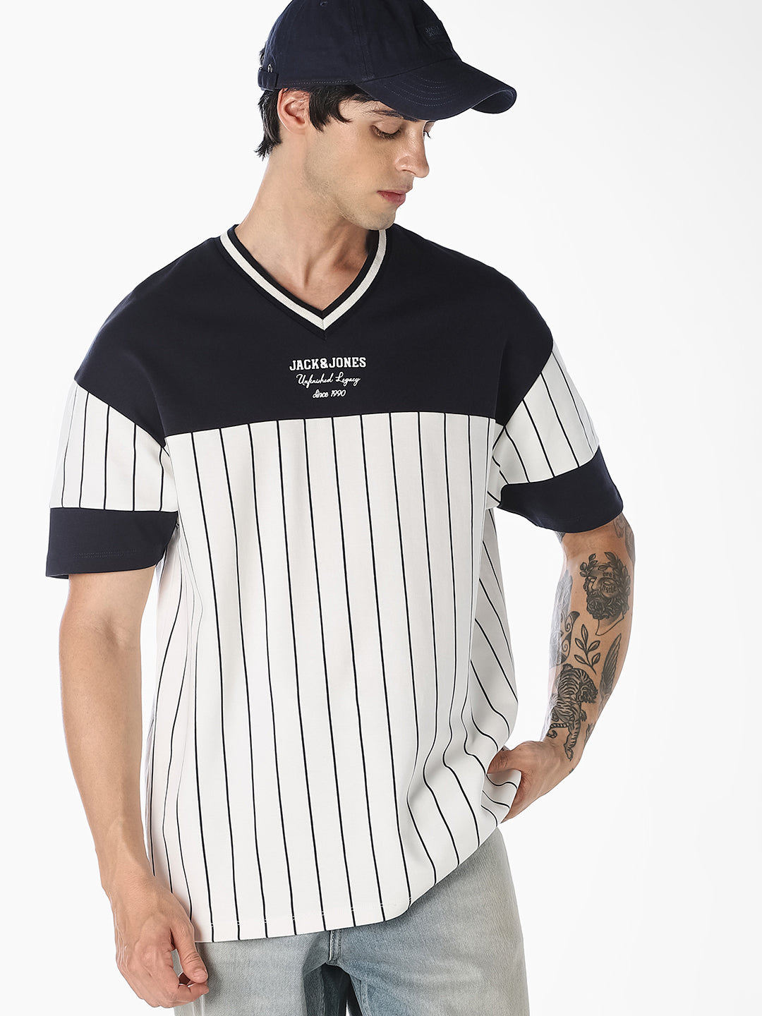 White Pinstripe Oversized T-Shirt