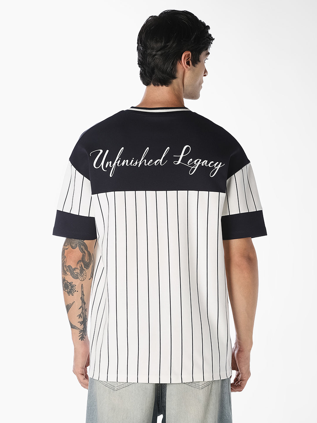 White Pinstripe Oversized T-Shirt