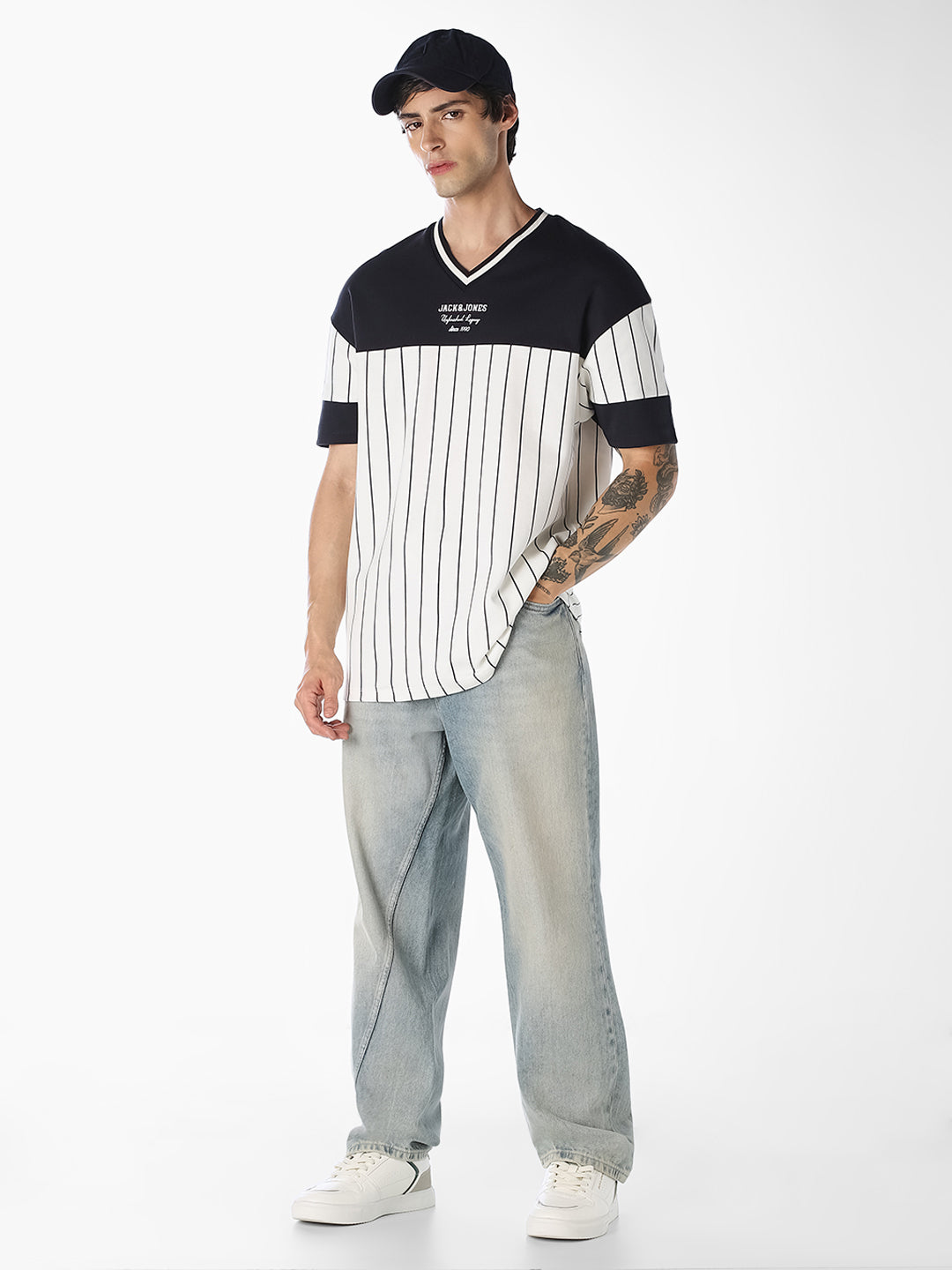 White Pinstripe Oversized T-Shirt
