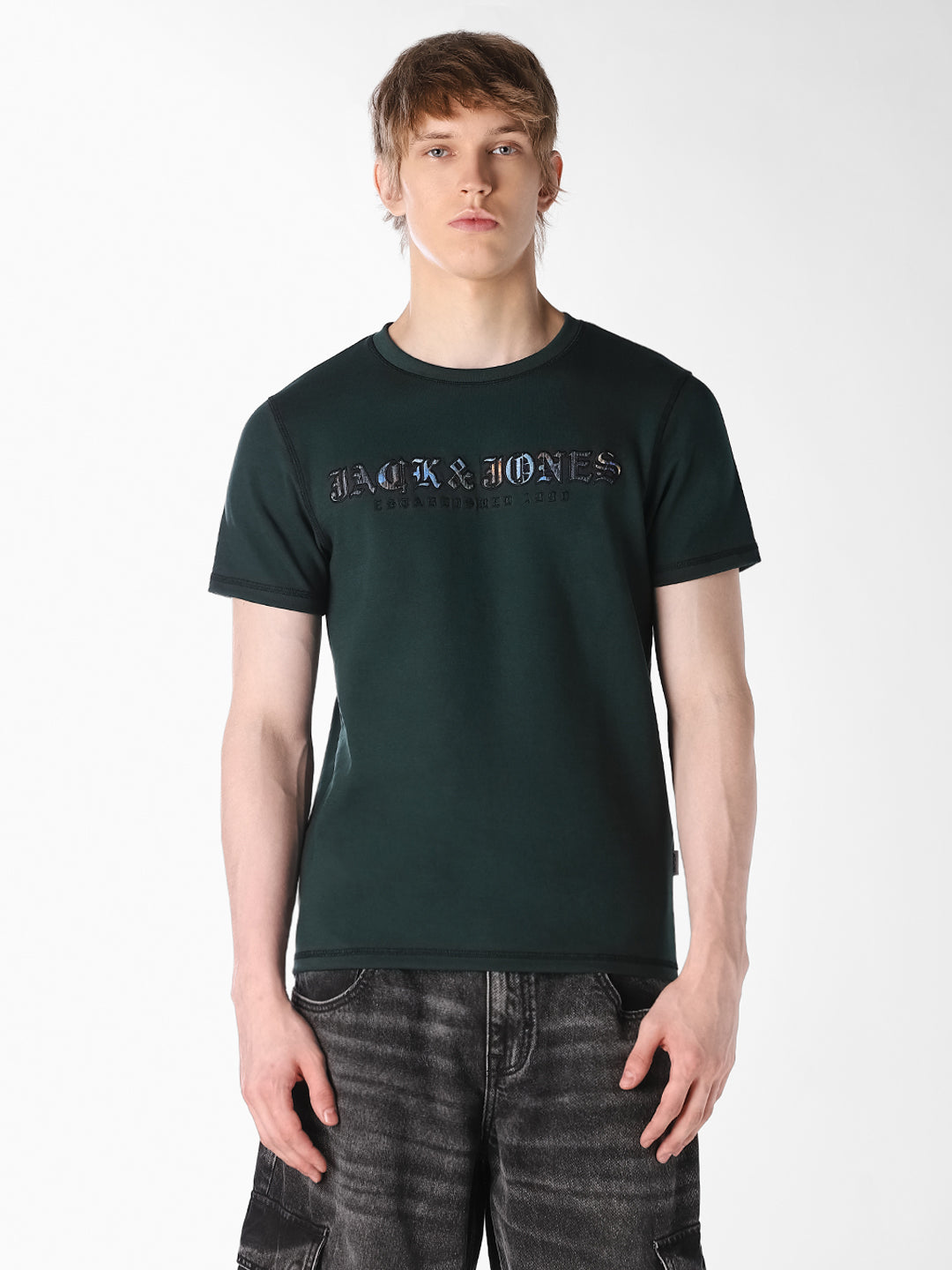 Green Printed Crew Neck T-shirt