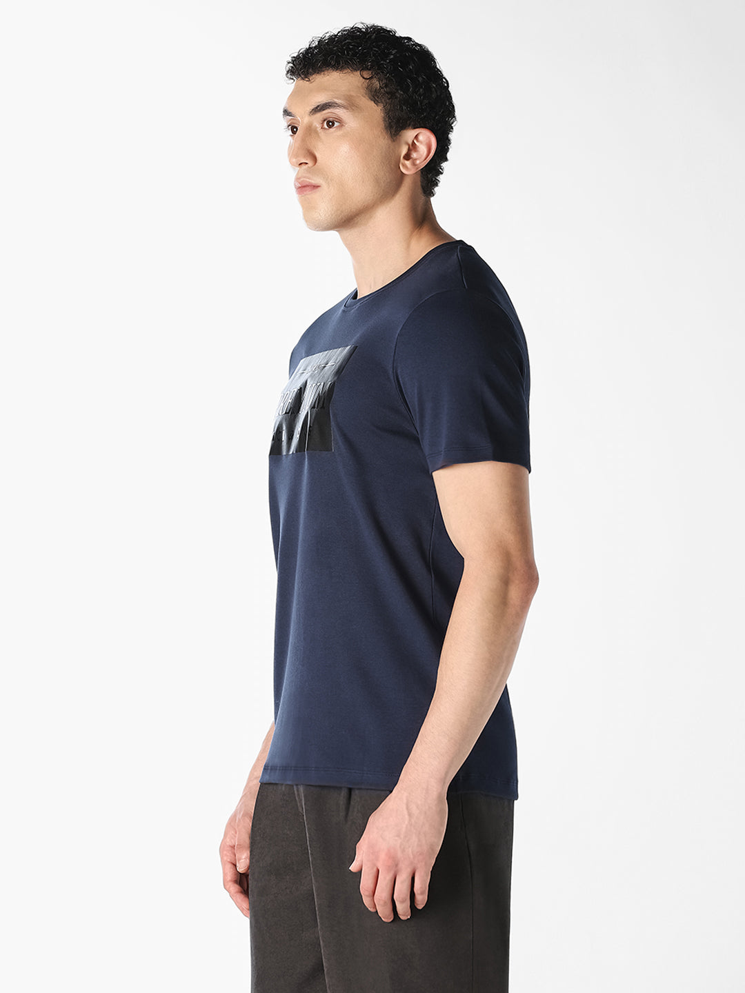 Navy Blue Logo Print T-Shirt