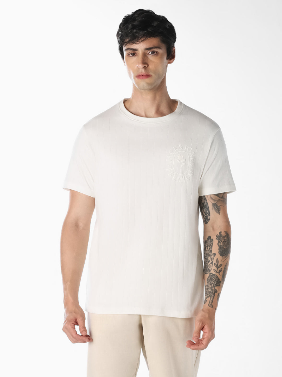 White Striped Cotton T-Shirt