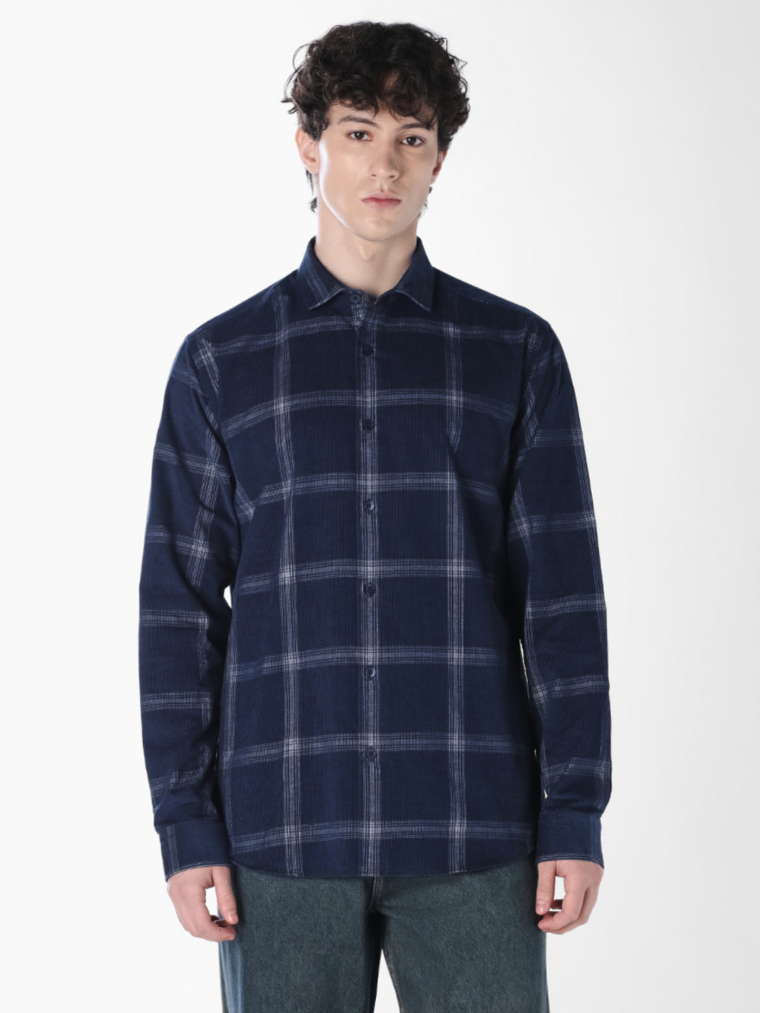 Dark Blue Check Cotton Shirt
