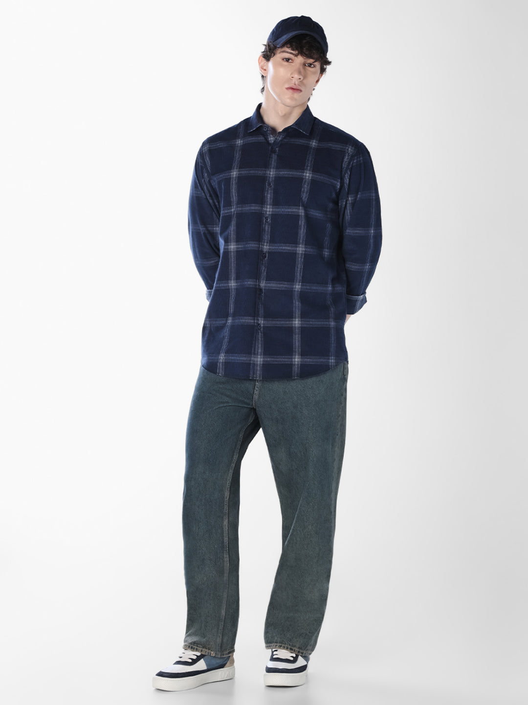 Dark Blue Check Cotton Shirt