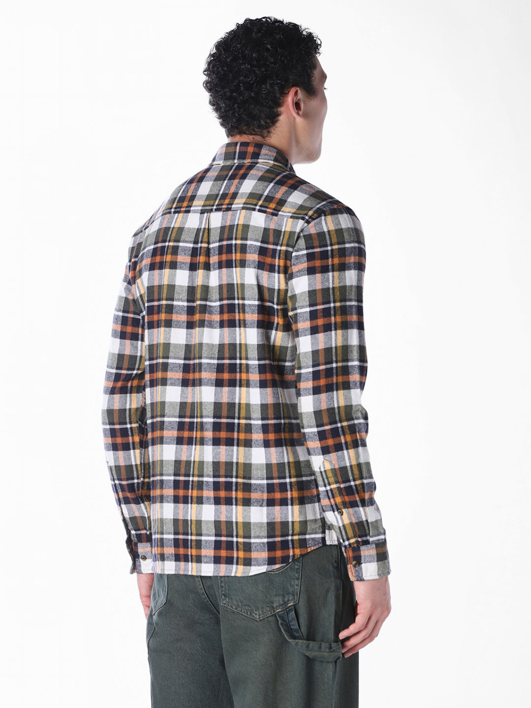 Olive Checked Regular Fit Shirt