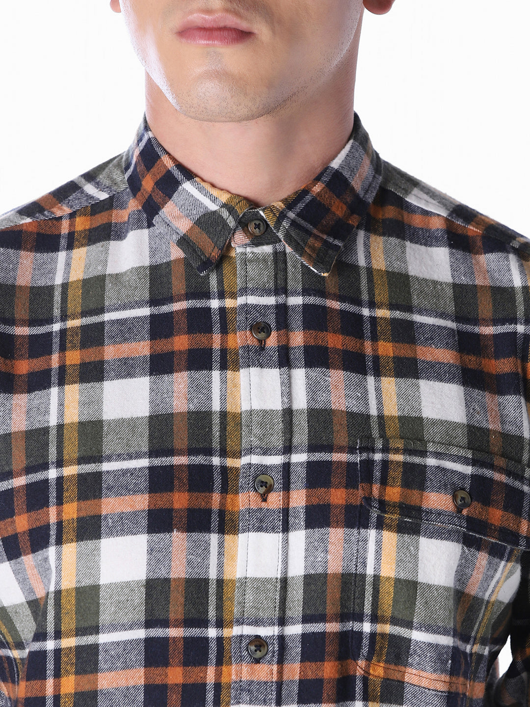 Olive Checked Regular Fit Shirt