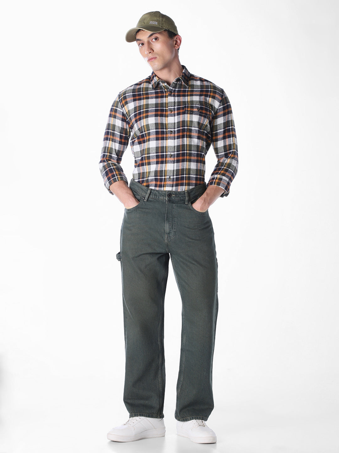 Olive Checked Regular Fit Shirt