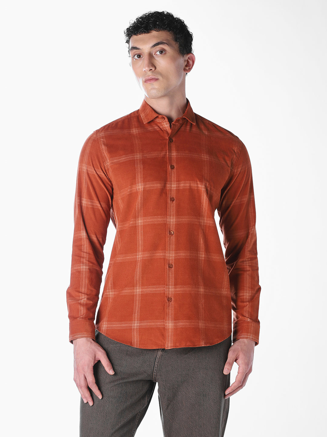 Brown Checked Regular Fit Shirt