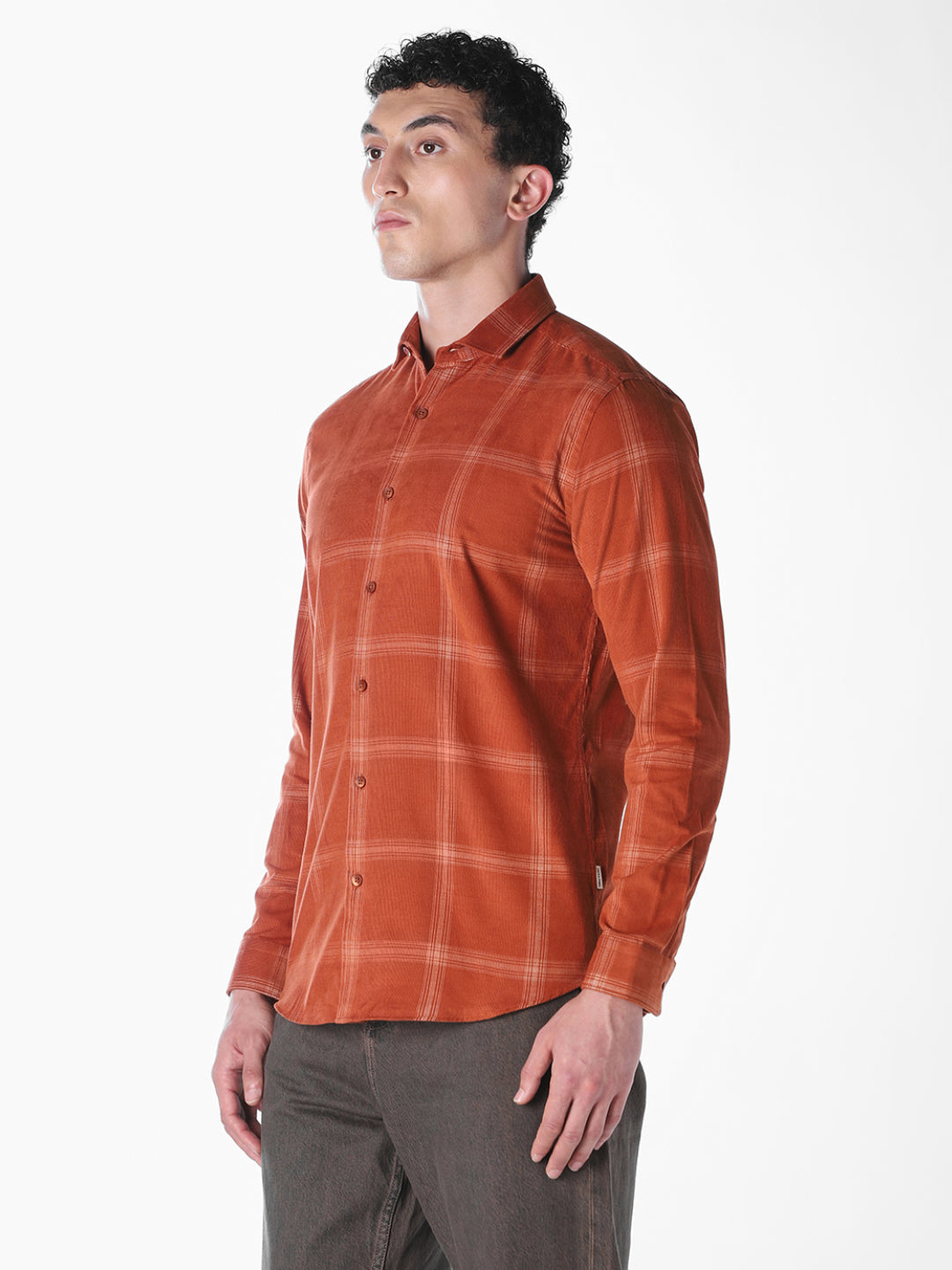 Brown Checked Regular Fit Shirt