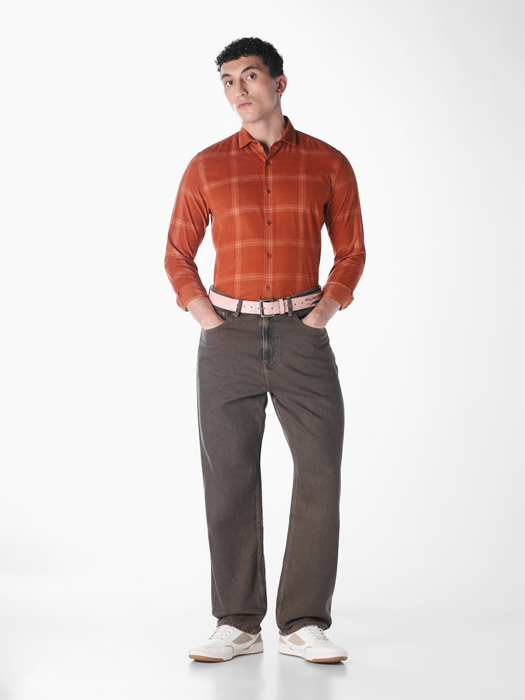 Brown Checked Regular Fit Shirt