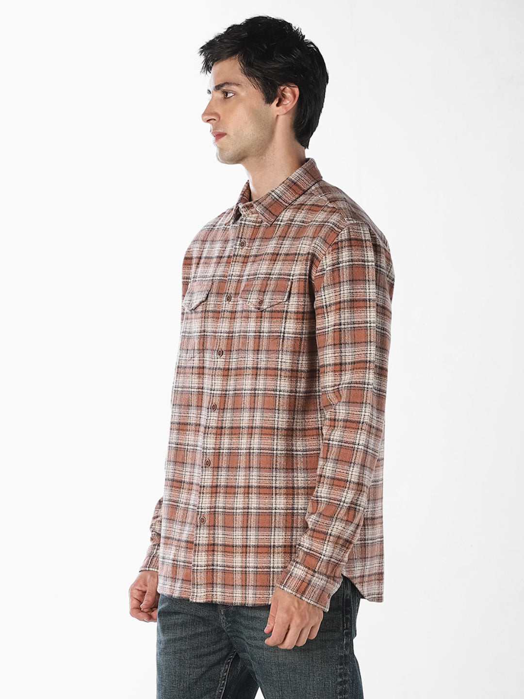 Brown Check Cotton Shirt