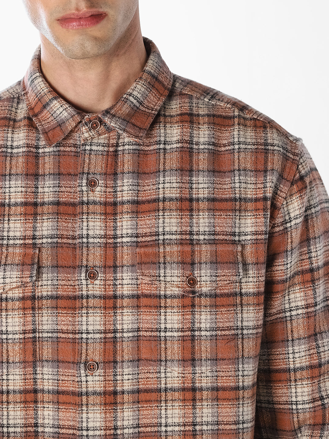 Brown Check Cotton Shirt