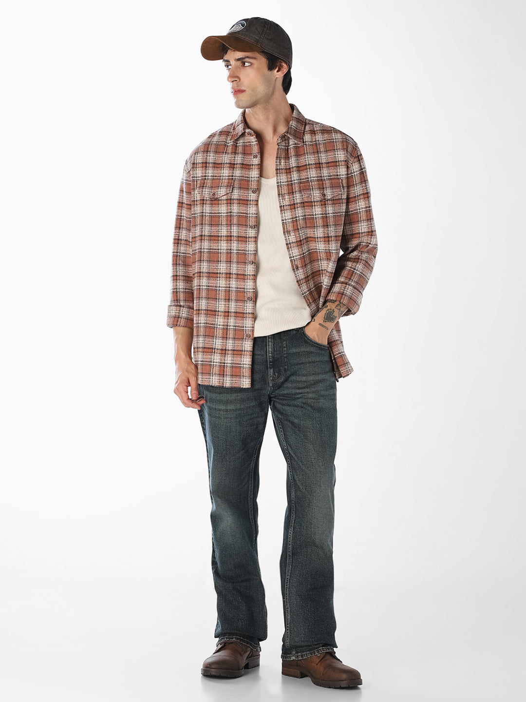 Brown Check Cotton Shirt