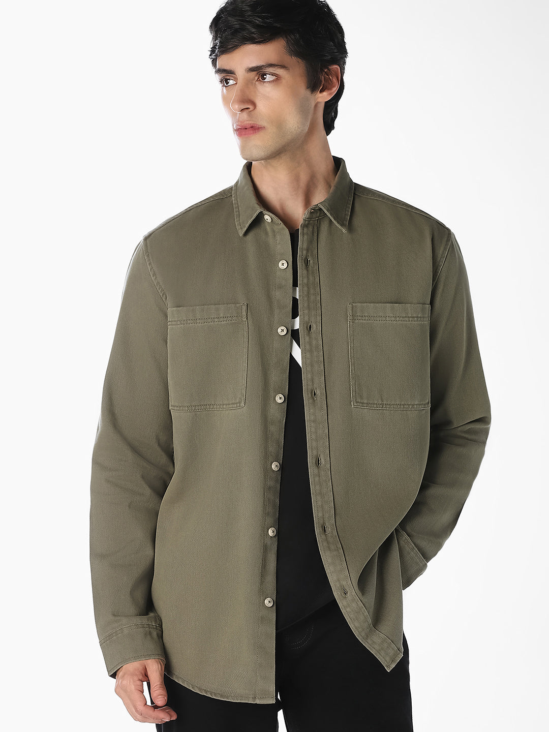 Green Twill Regular Fit Shirt
