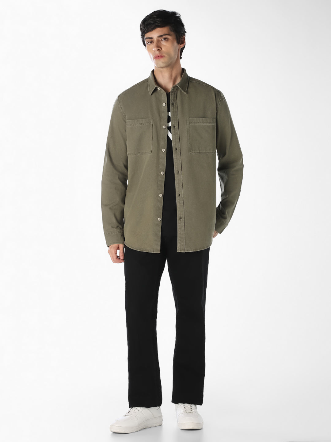 Green Twill Regular Fit Shirt