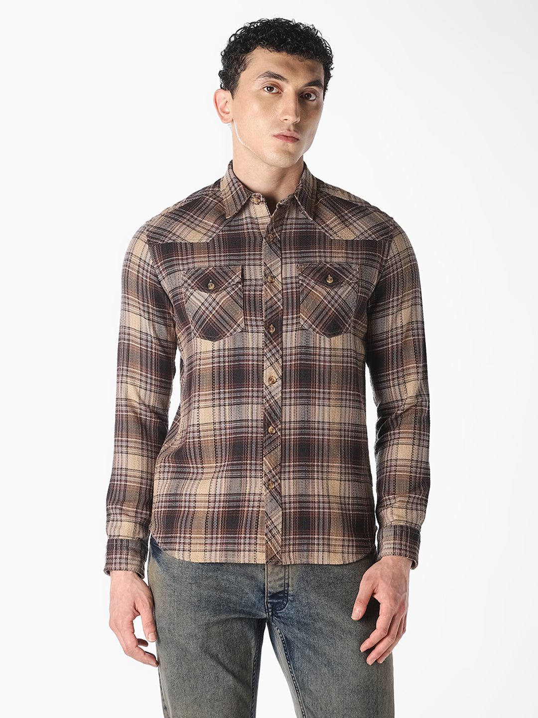 Brown Checked Flannel Shirt