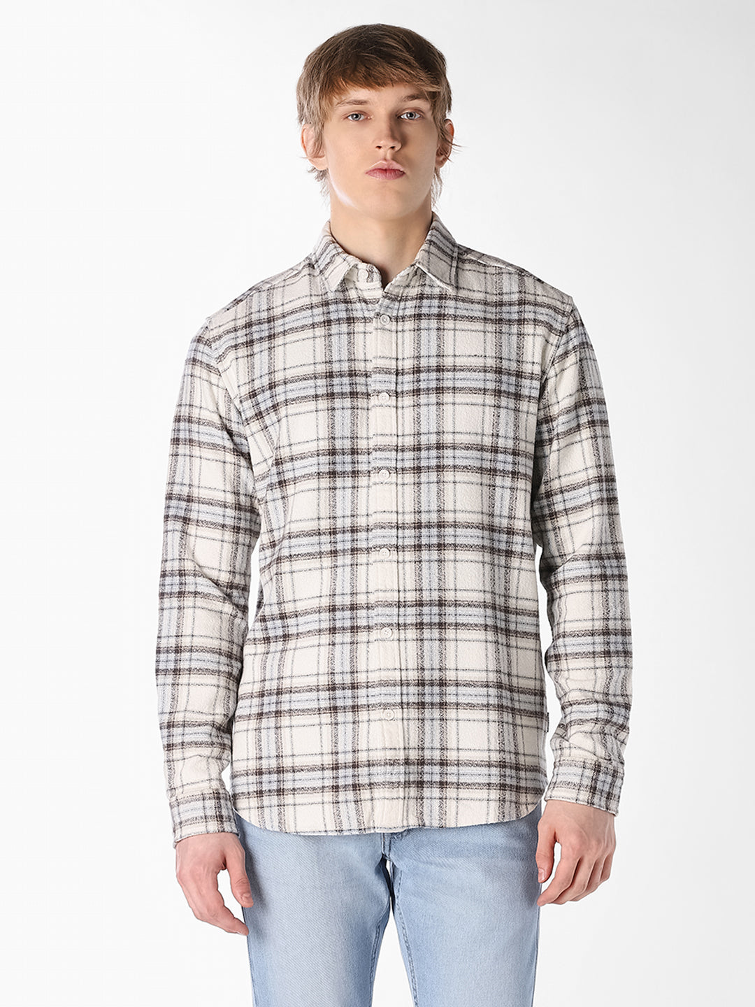 White Plaid Cotton Shirt