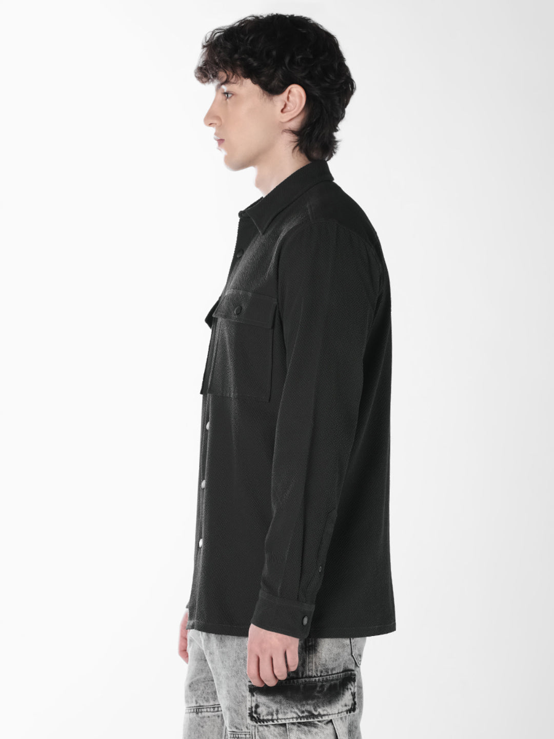 Black Utility Flap Pocket Shirt