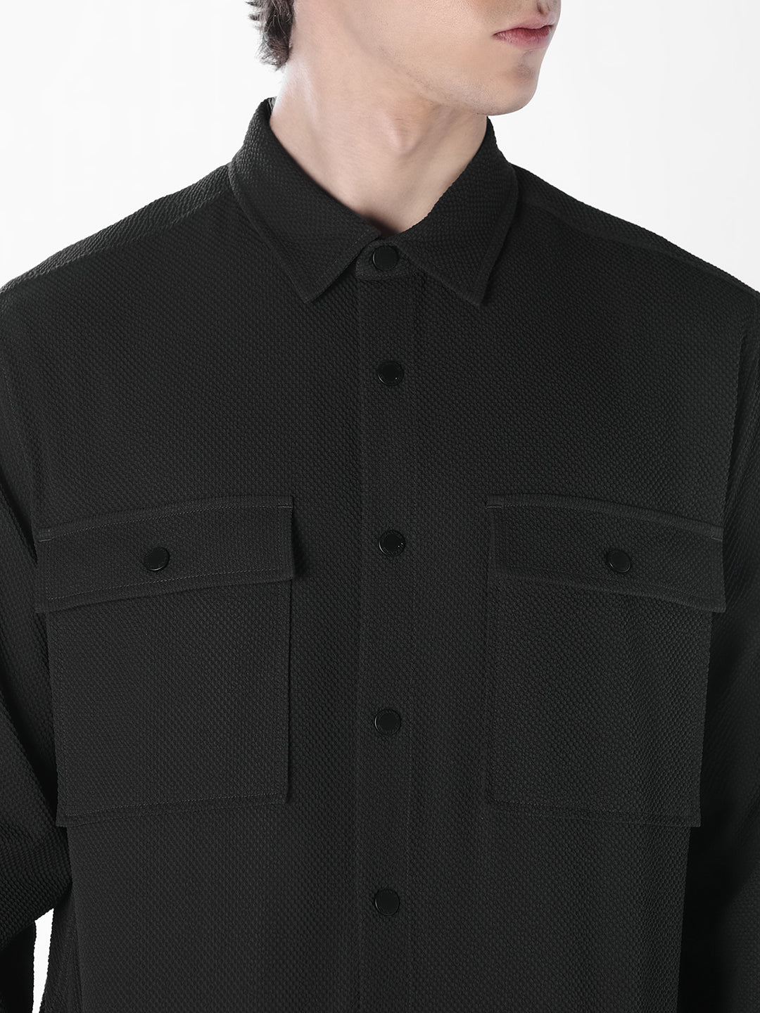 Black Utility Flap Pocket Shirt