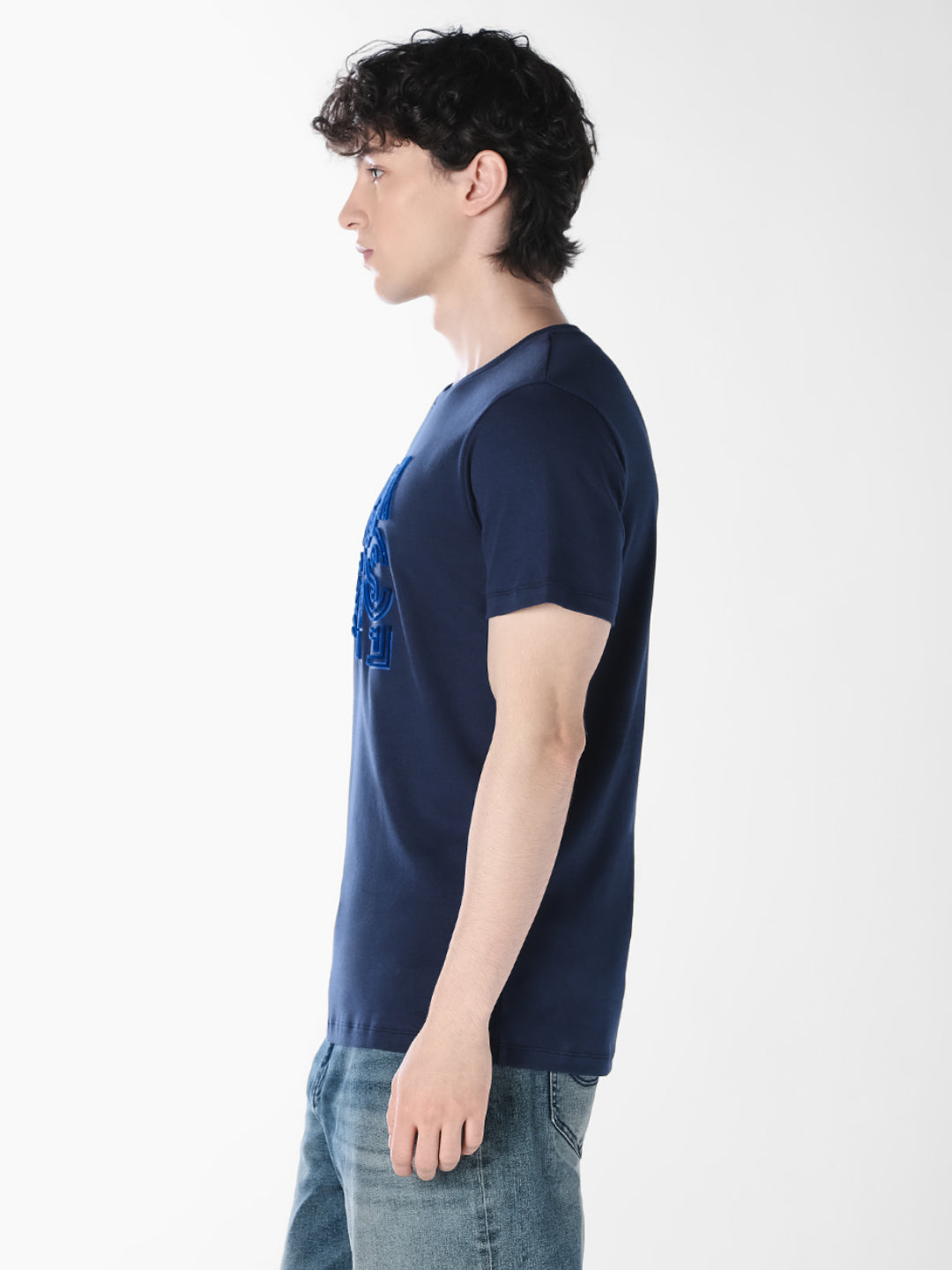 Blue Logo Print Cotton T-shirt