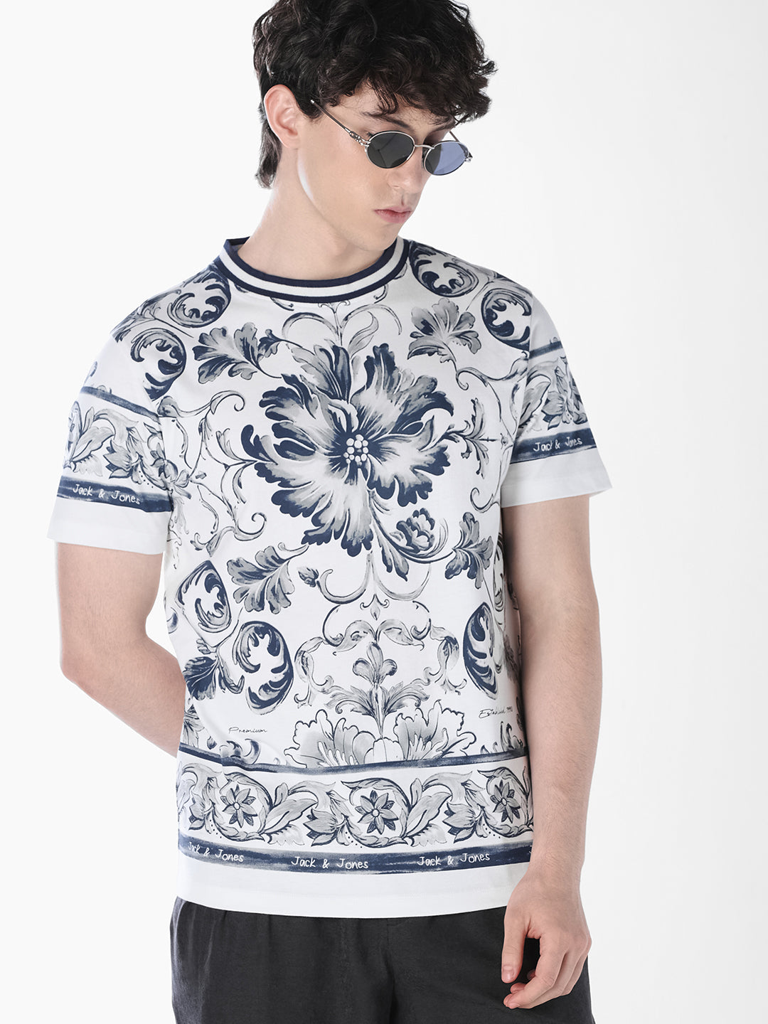 White Printed Crew Neck T-shirt