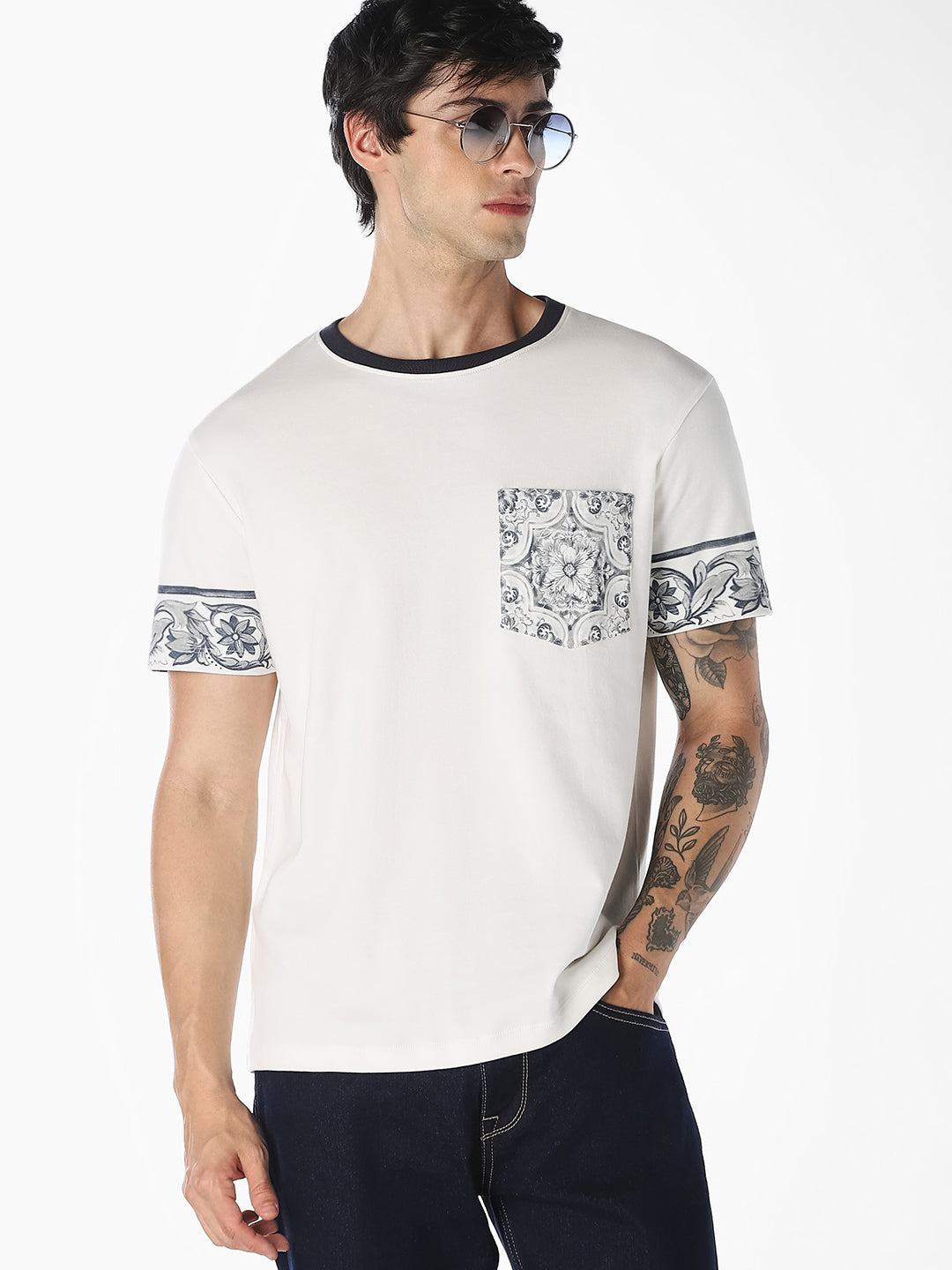 White Printed Pocket T-Shirt
