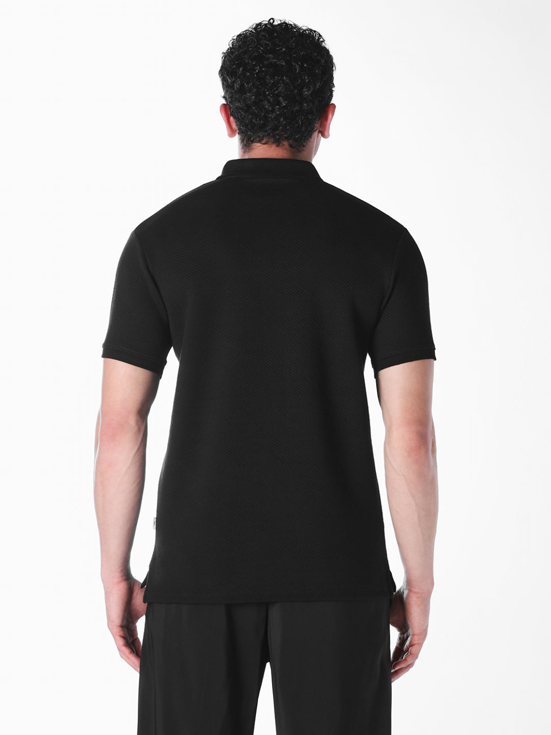 Black Jacquard Regular Fit polos