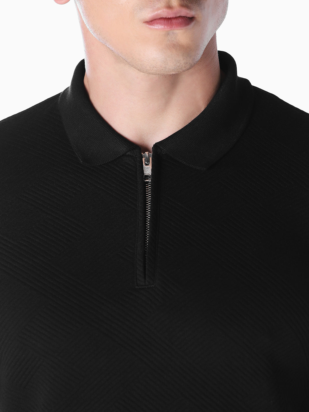 Black Jacquard Regular Fit polos