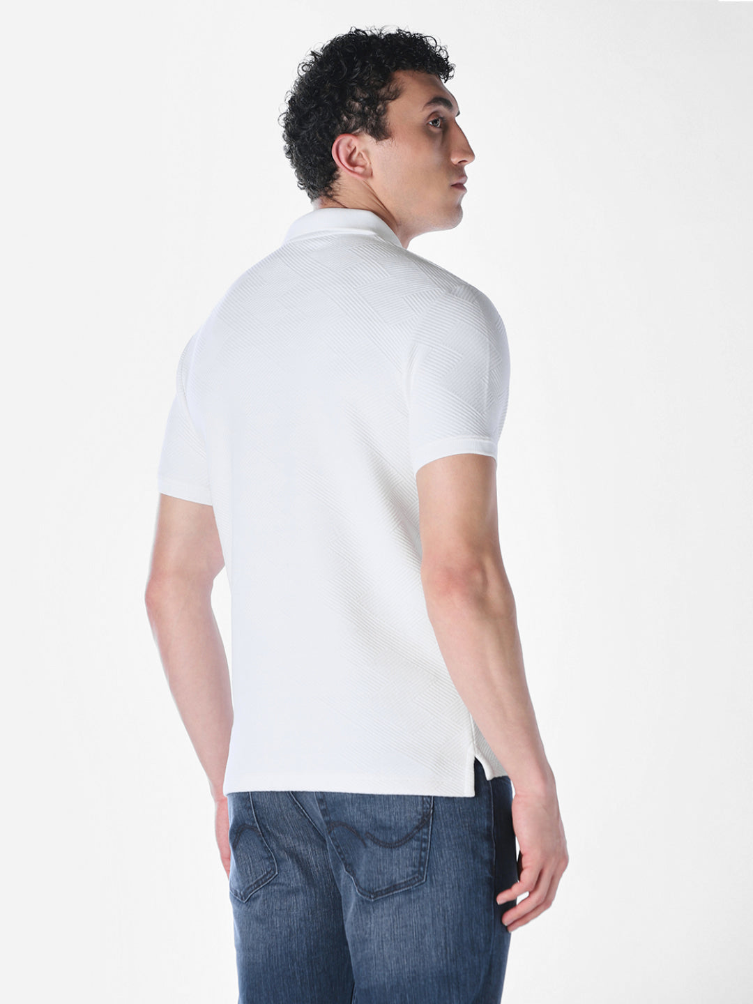 White Jacquard Regular Fit polos
