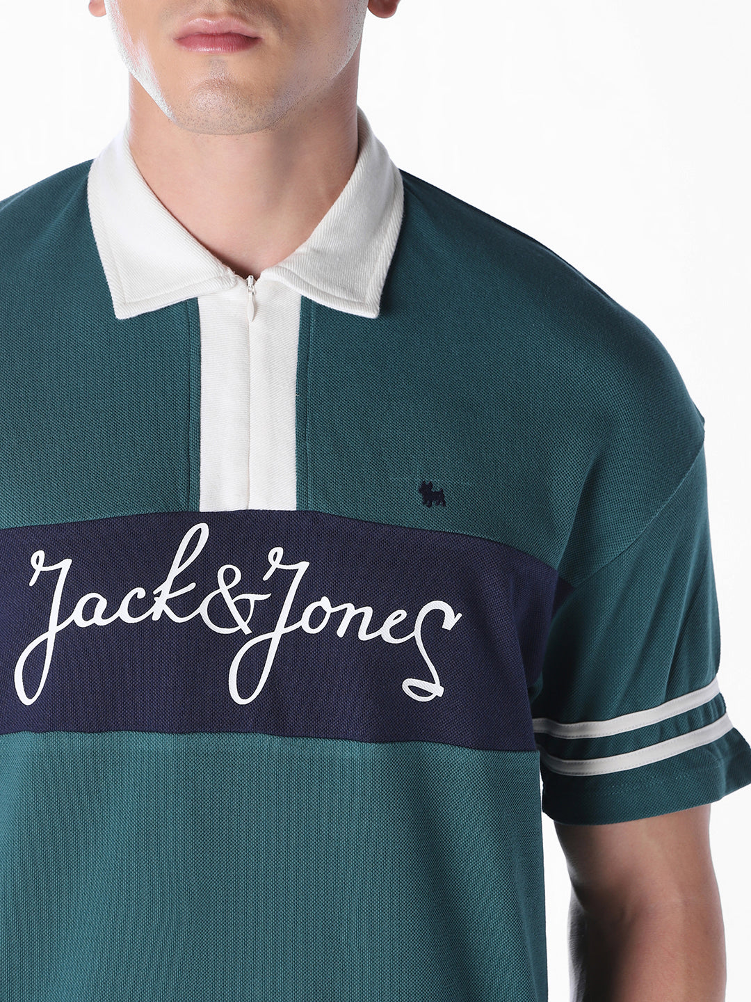 Green colour blocked Oversized Fit polos