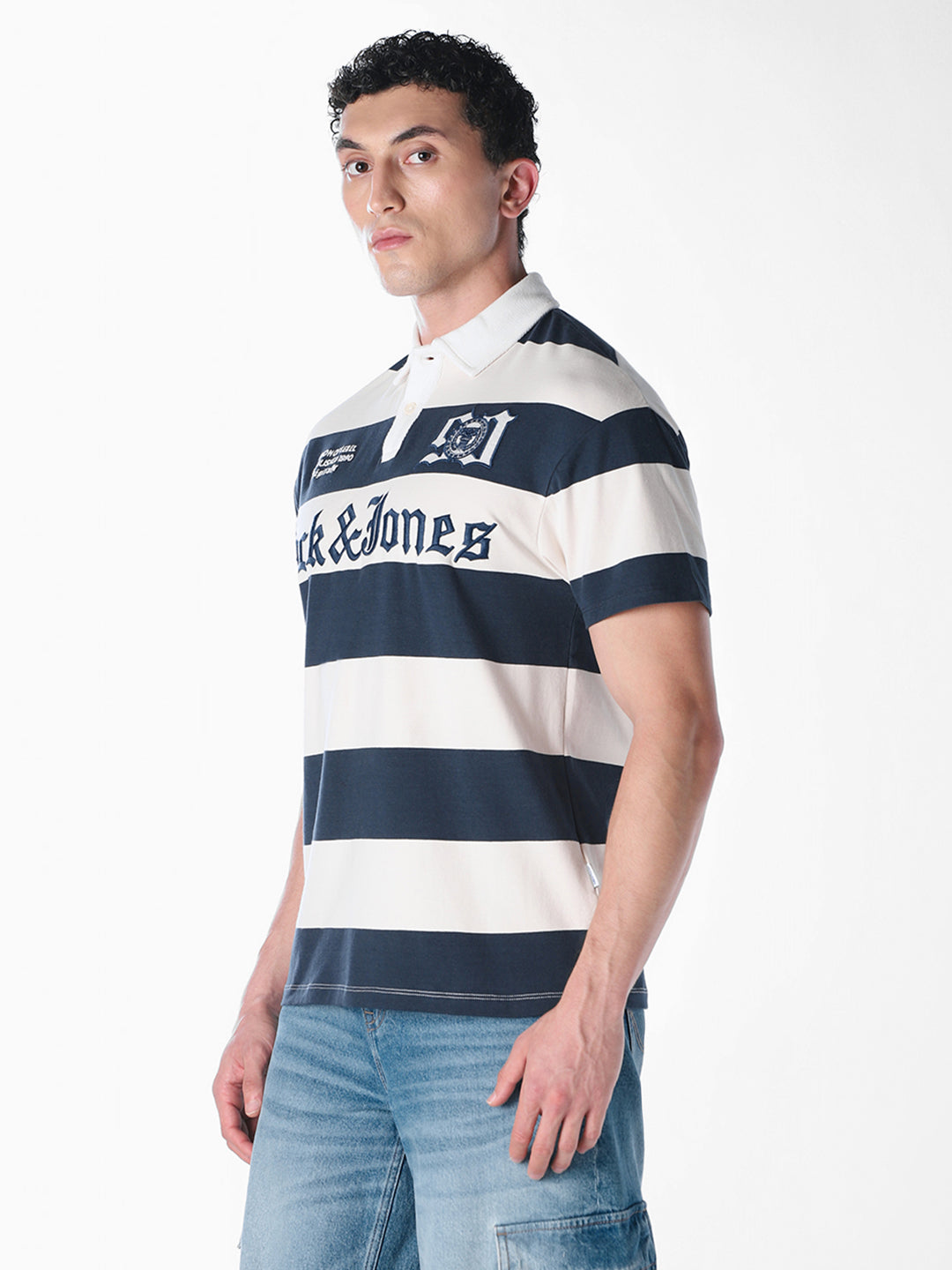 White horizontal stripes Oversized Fit polos