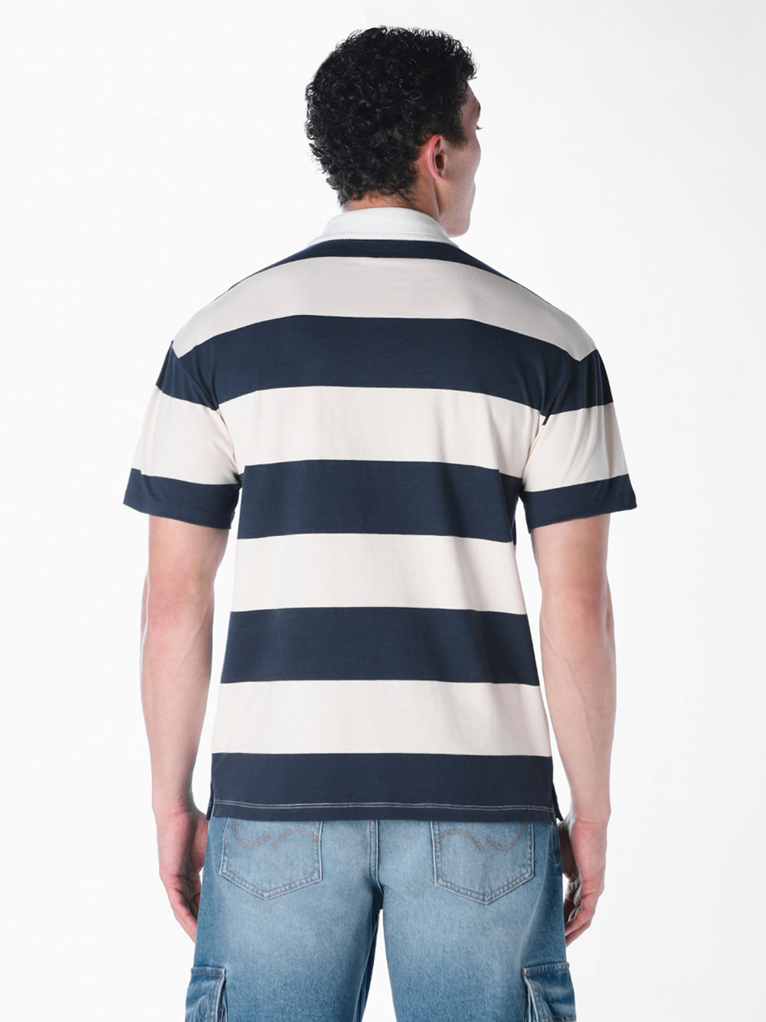 White horizontal stripes Oversized Fit polos