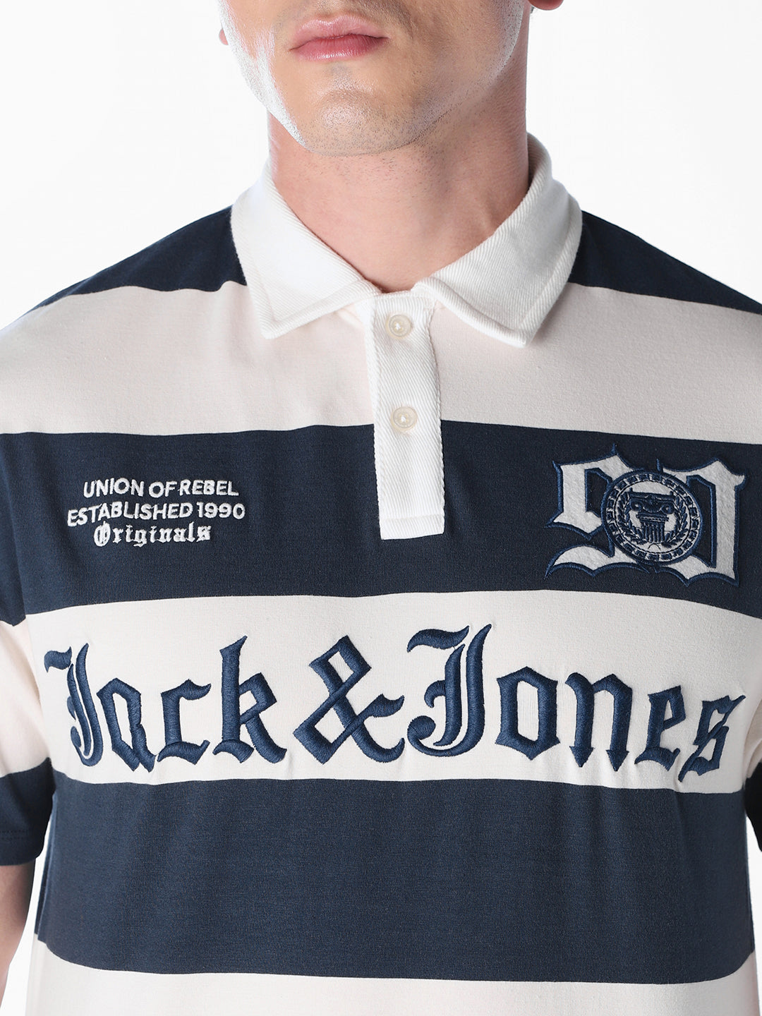 White horizontal stripes Oversized Fit polos